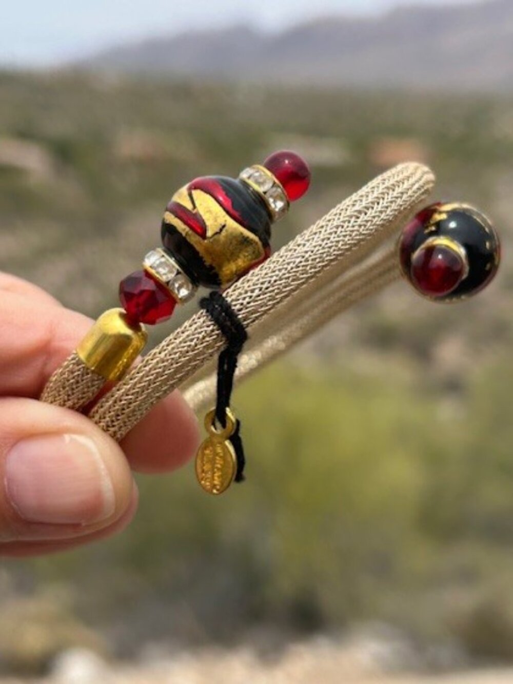 MURANO GLASS RED Made in Italy Gold Mesh Wrap Bracelet